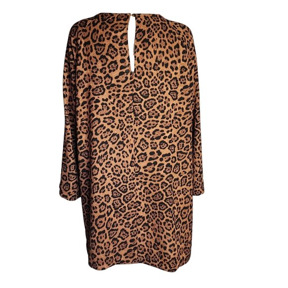 H&M Brown Black Animal Print Pullover Long Sleeve Dress Womens Plus Size XXL - Picture 3 of 6